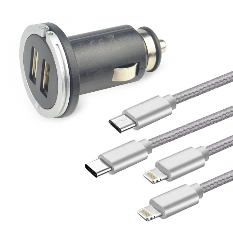 IN TECH Multi-USB Charging Kit | 3-in-1 USB Cable + Charge & Sync Cable + 12/24V Dual USB Car Adapter | Fast Charging Travel Set for iPhone, iPad & Android Devices - DSL