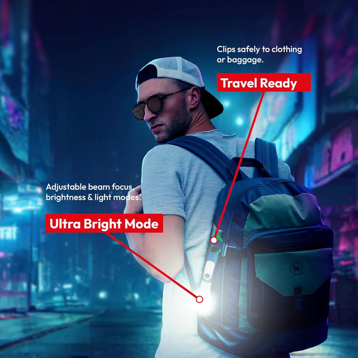 TUULKIT 7-in-1 Super Bright Torch with 4 Light Modes | USB Type-C Rechargeable Flashlight with Carabiner Clip | Ideal for Hiking, Night Walks, Camping, and Outdoor Activities - DSL