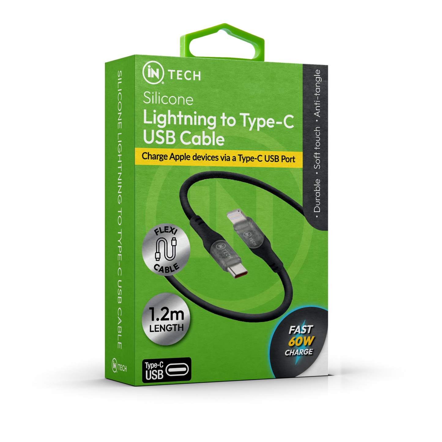 Silicone Lightning to Type-C USB Cable (1.2M) | Fast 60W Charging & Data Sync | Durable Soft-Touch Flexi Cable | Anti-Tangle Design - DSL