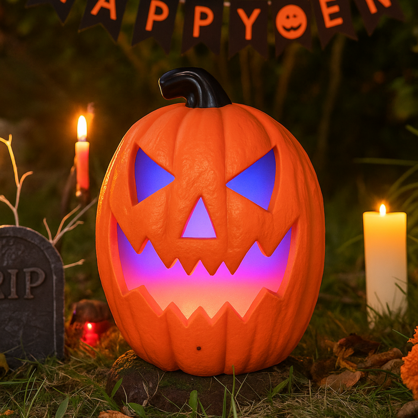 iN Halloween LED Pumpkin - Halloween Decoration - Colour Changing - Spooky Sounds - Motion Detection -Size 21.5x10x30cm - DSL