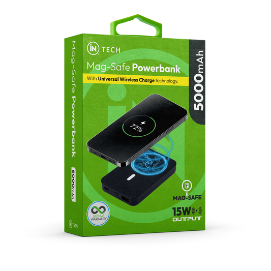 IN TECH 5000mAh Mag-Safe Powerbank | 15W Fast Wireless Charger  with Universal Wireless Charge Technology - DSL