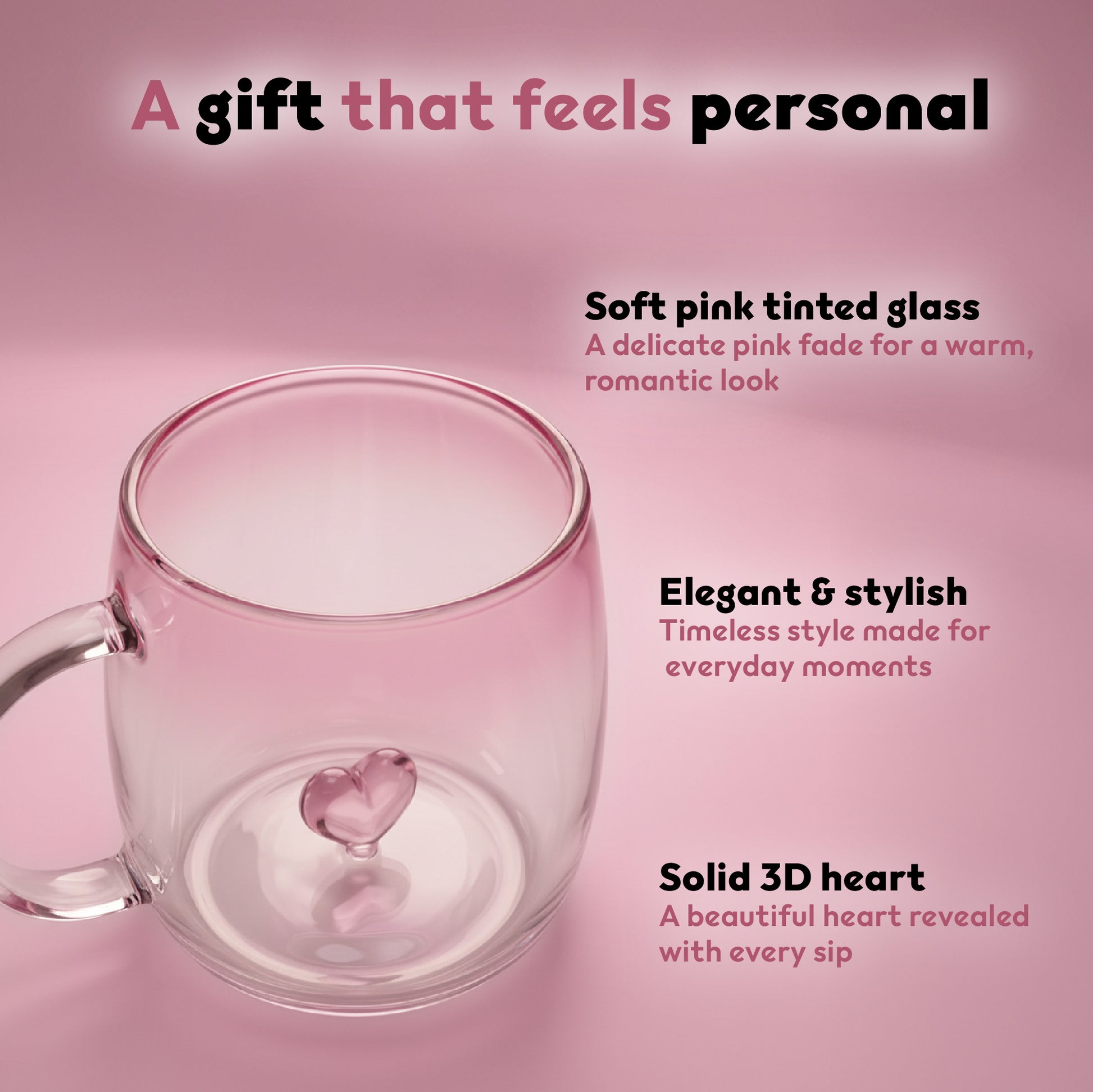 Glass Cup with 3D Heart – Clear Glass Mug Romantic Valentine’s Day Gift for Her & Him - DSL