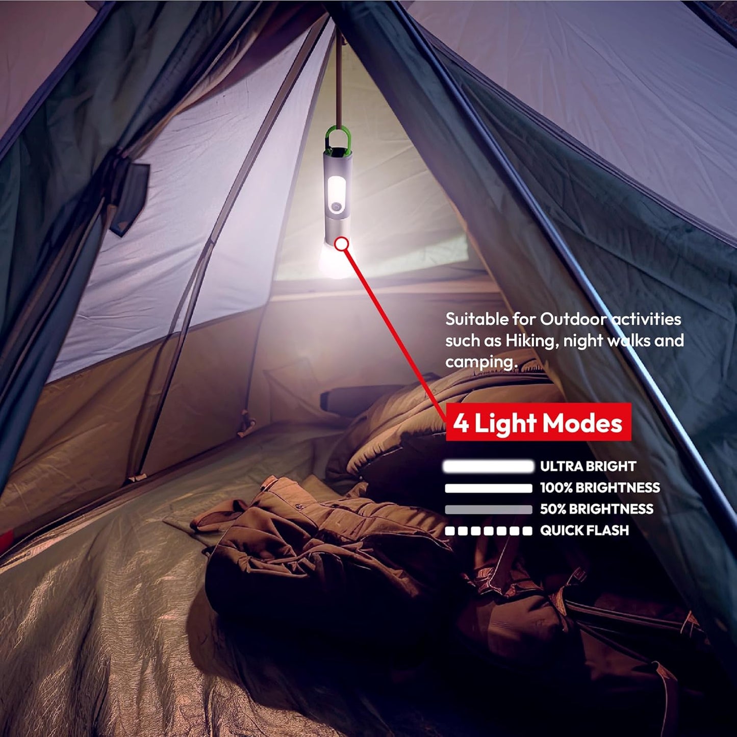 TUULKIT 7-in-1 Super Bright Torch with 4 Light Modes | USB Type-C Rechargeable Flashlight with Carabiner Clip | Ideal for Hiking, Night Walks, Camping, and Outdoor Activities - DSL
