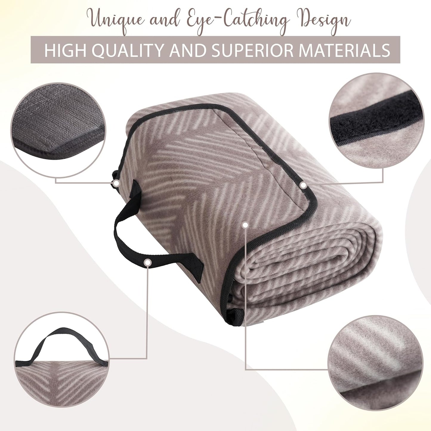 iN Premium Picnic Blanket Waterproof Backing - Waterproof Picnic Mat with Carrying Handle - Sand proof - Machine Washable -Generous Size 132cm x132cm - DSL