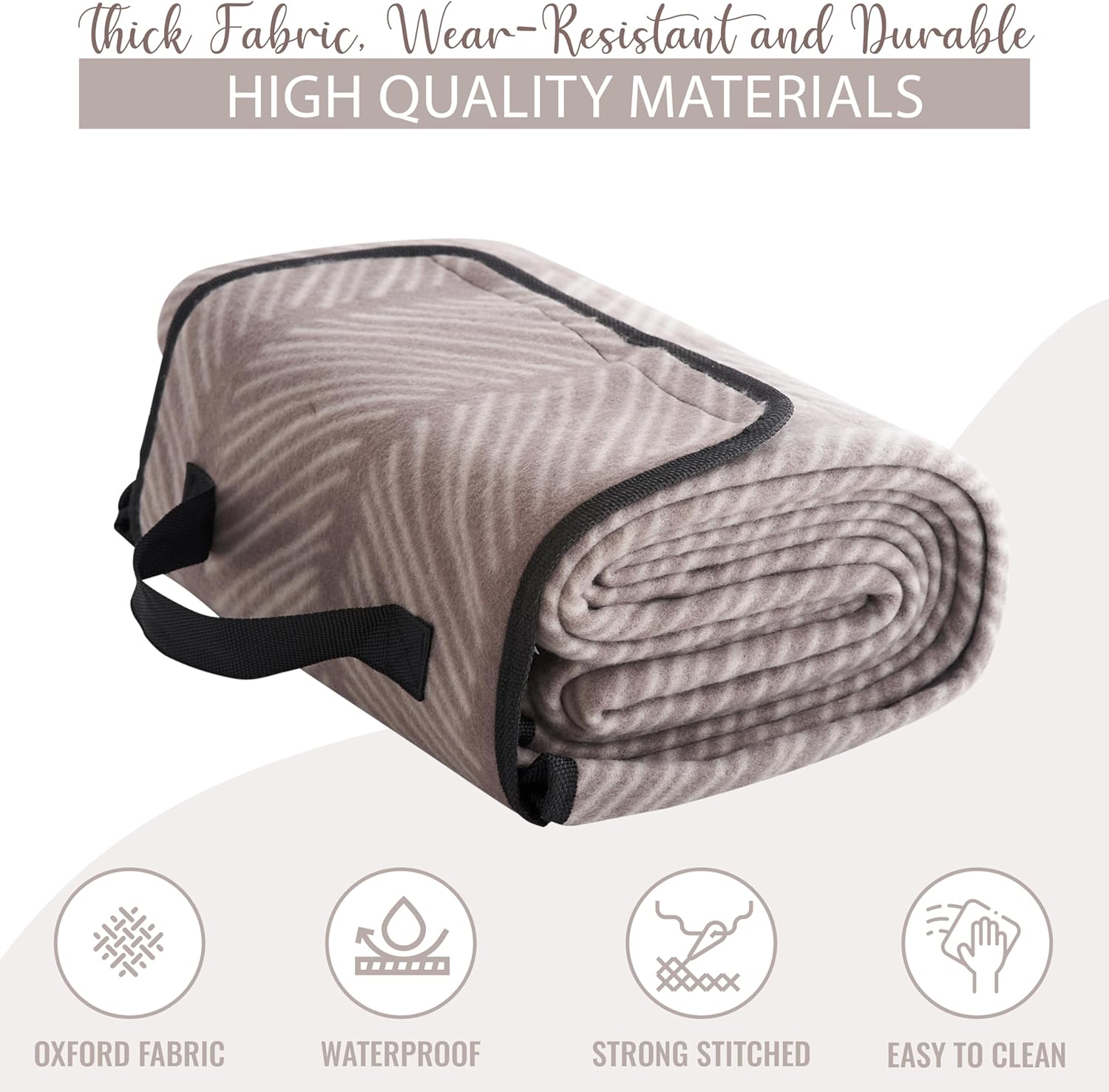 iN Premium Picnic Blanket Waterproof Backing - Waterproof Picnic Mat with Carrying Handle - Sand proof - Machine Washable -Generous Size 132cm x132cm - DSL