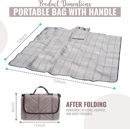iN Premium Picnic Blanket Waterproof Backing - Waterproof Picnic Mat with Carrying Handle - Sand proof - Machine Washable -Generous Size 132cm x132cm - DSL