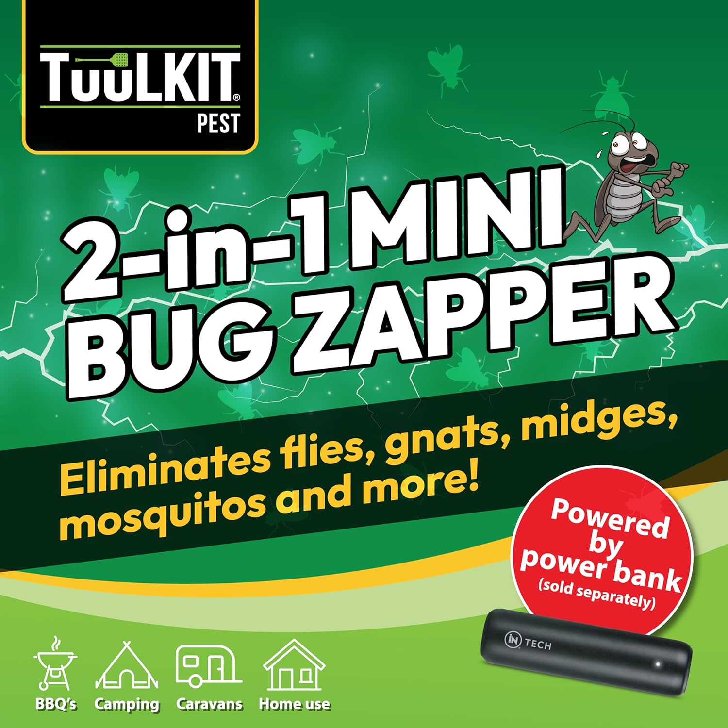 Mini Bug Zapper to Kill Mosquitoes Flies | Fly Swatter | 2 in 1 Bug Zapper | Portable Fly Killer | Indoors & Outdoors | Insect Killer | Mini Electric Bug Zapper | Camping Accessories - TUULKIT - DSL