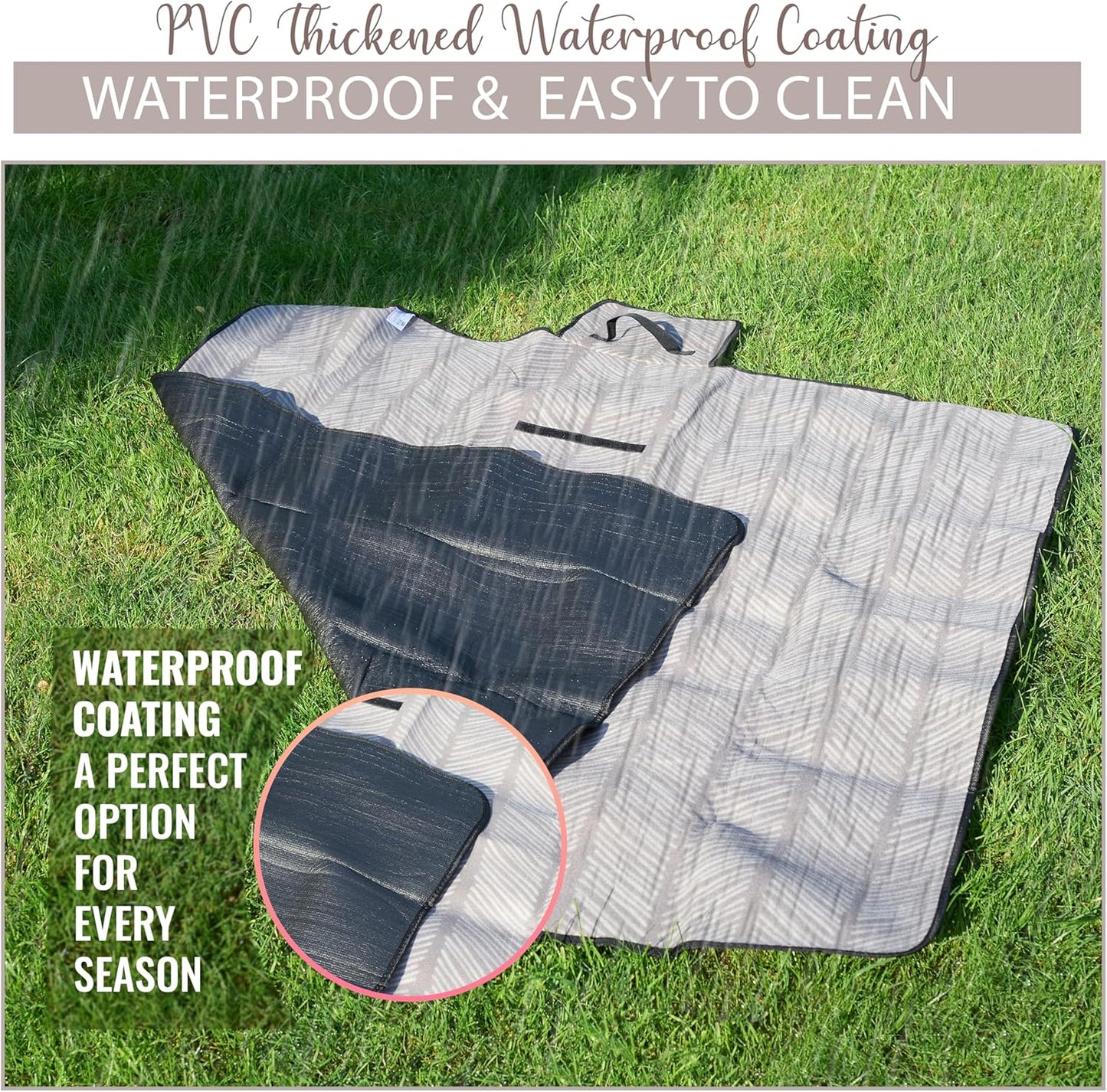 iN Premium Picnic Blanket Waterproof Backing - Waterproof Picnic Mat with Carrying Handle - Sand proof - Machine Washable -Generous Size 132cm x132cm - DSL