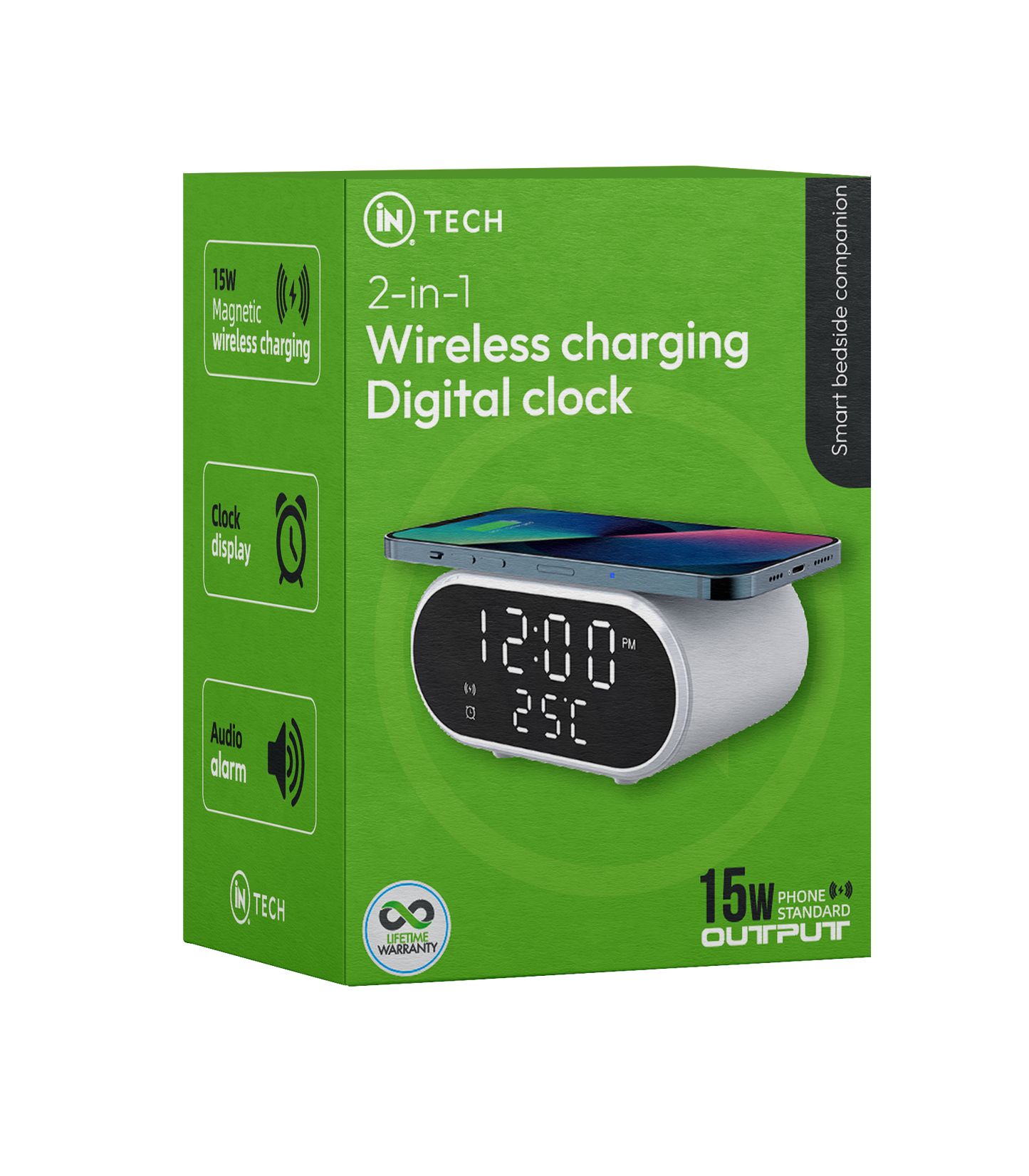 2-in-1 Digital Wireless Charging Alarm Clock | 15W Fast Qi Charger