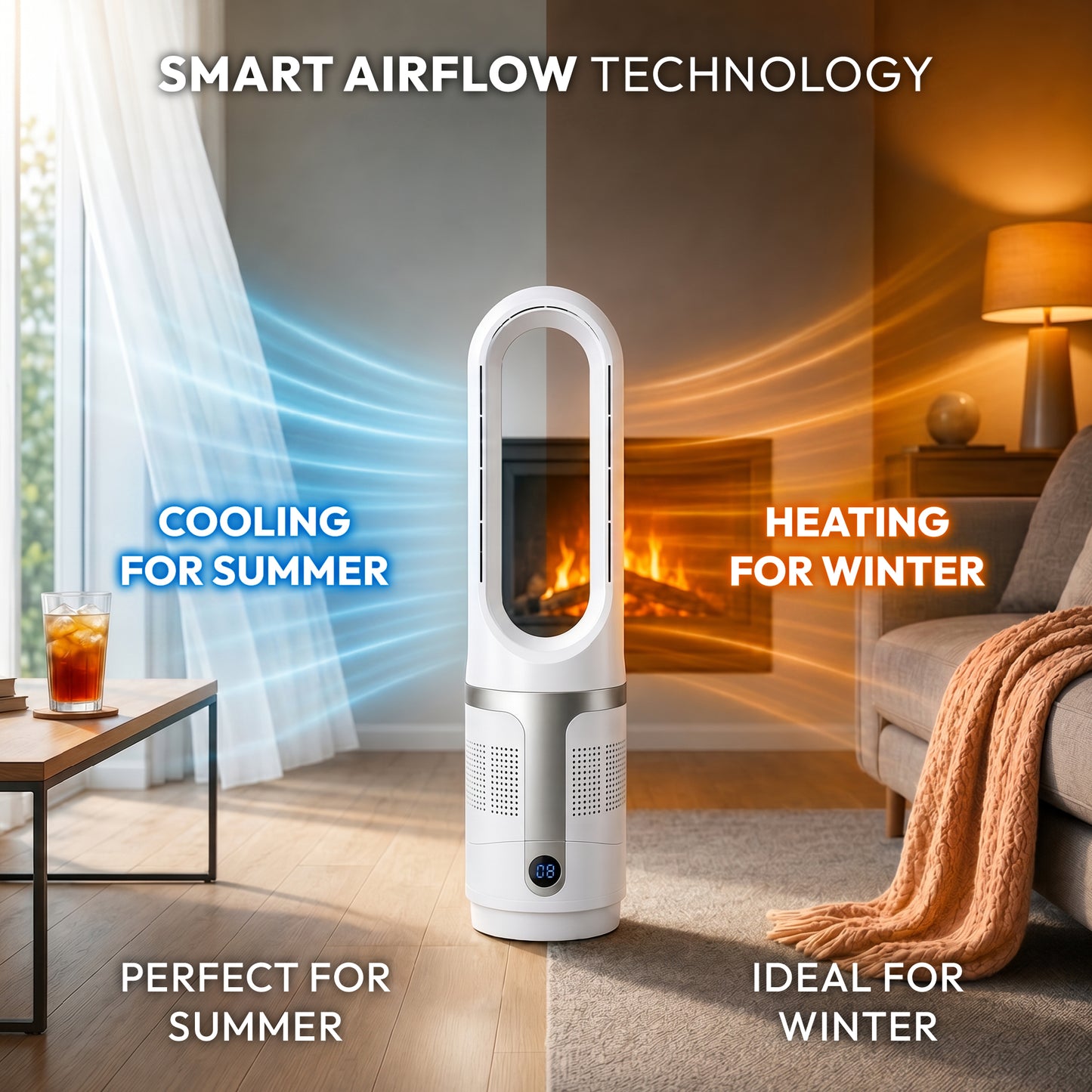 iN Bladeless Fan Cooler & Heater 3-in-1 with HEPA Air Purifier – 8 Speed with Remote Control | Hot & Cool Tower Fan | Allergen-Free Air