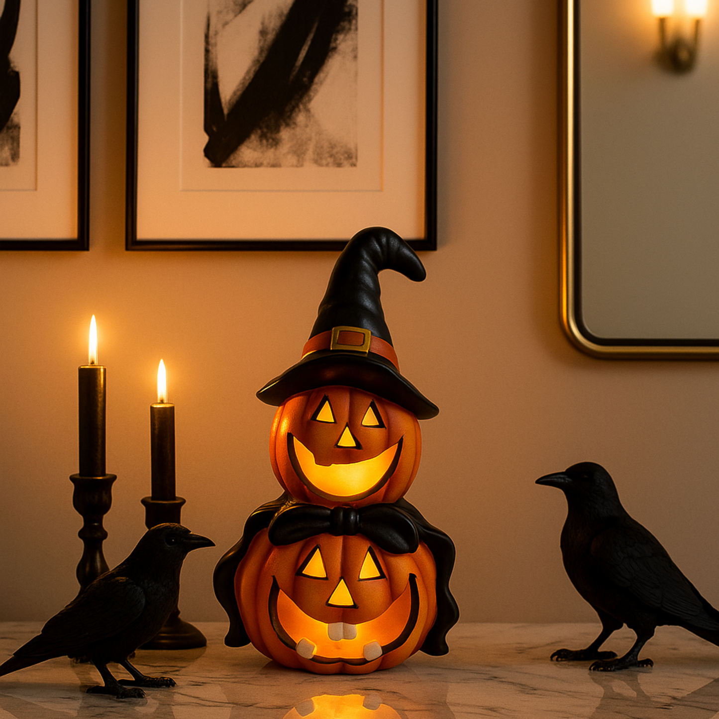LED Colour Changing Ceramic Halloween Witch Pumpkin – Real Ceramic Halloween Decoration with Batteries Included – Indoor & Outdoor Use – 24x14cm Party Ornament - DSL