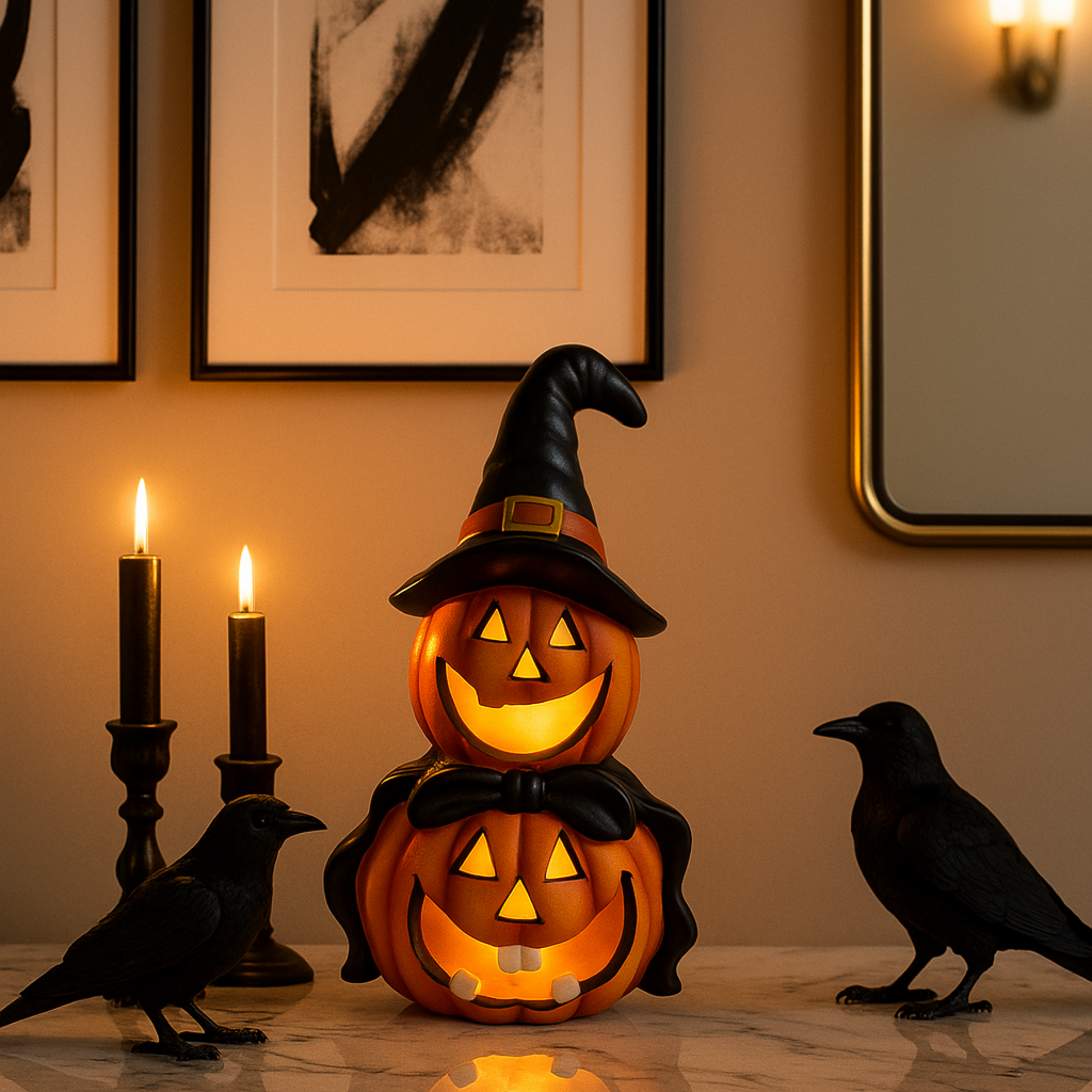 LED Colour Changing Ceramic Halloween Witch Pumpkin – Real Ceramic Halloween Decoration with Batteries Included – Indoor & Outdoor Use – 24x14cm Party Ornament - DSL