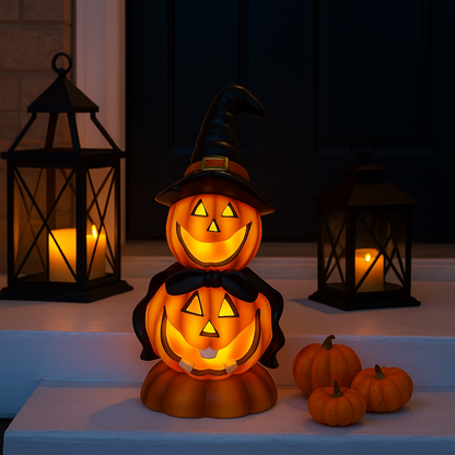 LED Colour Changing Ceramic Halloween Witch Pumpkin – Real Ceramic Halloween Decoration with Batteries Included – Indoor & Outdoor Use – 24x14cm Party Ornament - DSL