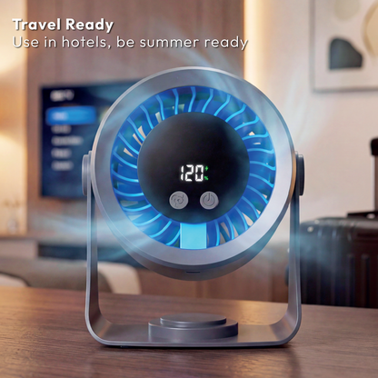 iN Rechargeable Desk Fan with Digital Display, Multiple Speed Adjustable, 360° Rotatable Quiet, Type-C Charging Portable Cooling Fan
