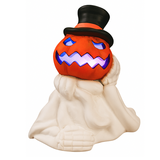 iN LED Colour Changing Ceramic Halloween Pumpkin Skeleton – Light-Up Halloween Decoration - Batteries Included – 19x17cm – Indoor Party Décor Ornament - DSL