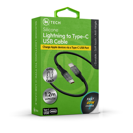 Silicone Lightning to Type-C USB Cable (1.2M) | Fast 60W Charging & Data Sync | Durable Soft-Touch Flexi Cable | Anti-Tangle Design - DSL