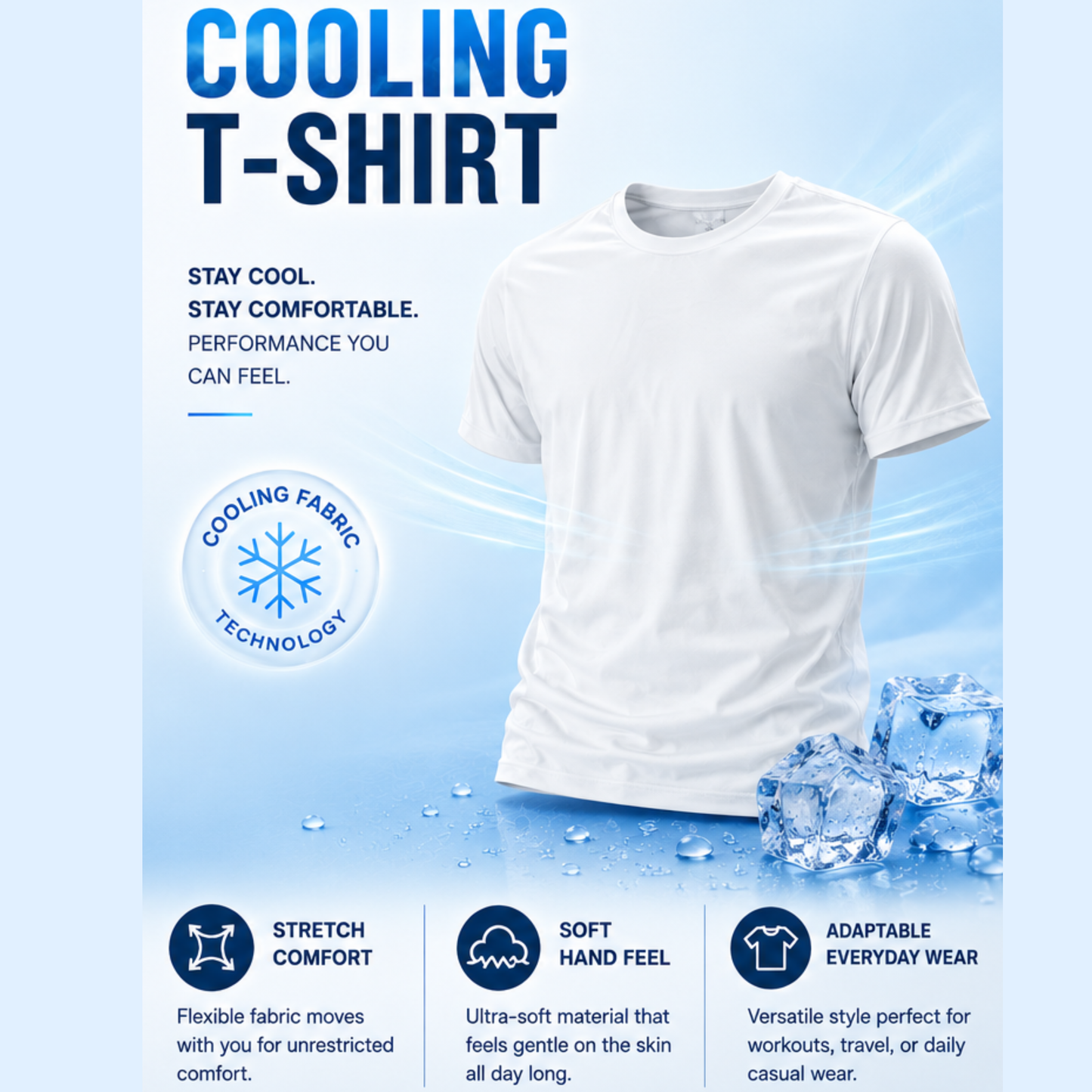 iN Cooling T-Shirts for Men Breathable Short Sleeve Summer T-Shirt, Stretch Fit, Moisture - Wicking