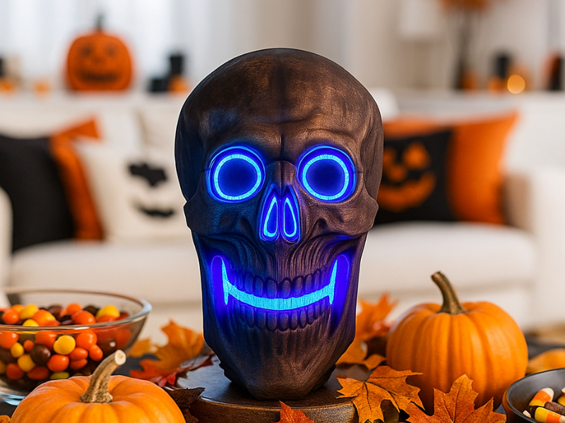 iN Halloween Spooky LED Skull - Colour Changing LED Lights - Spooky Sounds - Motion Detection - Halloween Decoration Size 19 x 8 x 30 cm - DSL