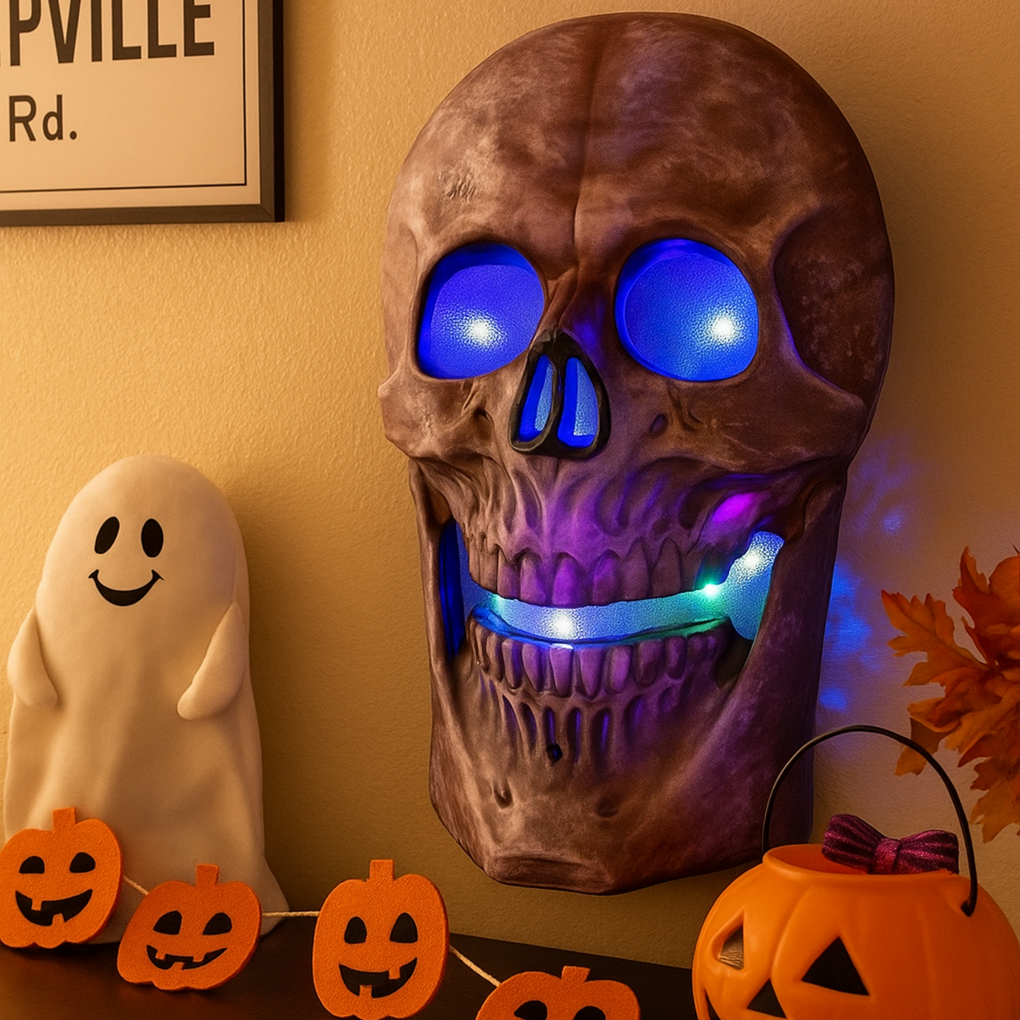 iN Halloween Spooky LED Skull - Colour Changing LED Lights - Spooky Sounds - Motion Detection - Halloween Decoration Size 19 x 8 x 30 cm - DSL