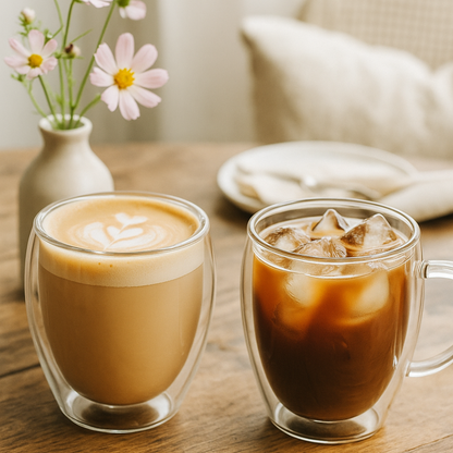 iN Insulated Glass Mug 350ml – Double Wall Borosilicate Glass Coffee Cup for Hot & Cold Drinks, Lightweight Heat Resistant Glassware for Latte, Tea, Cappuccino, Iced Coffee, Mocktails & Desserts - DSL