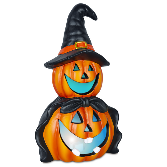 LED Colour Changing Ceramic Halloween Witch Pumpkin – Real Ceramic Halloween Decoration with Batteries Included – Indoor & Outdoor Use – 24x14cm Party Ornament - DSL