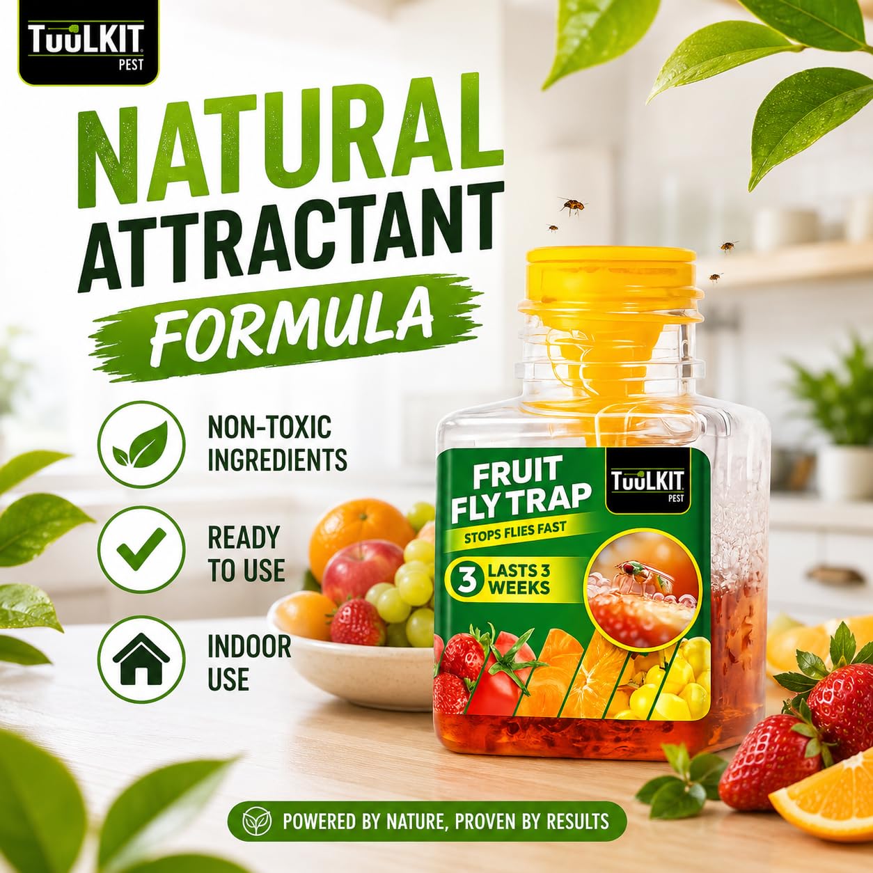 TuuLKIT Fruit Fly Trap, Ready to Use, Non-Toxic, 2 Pack