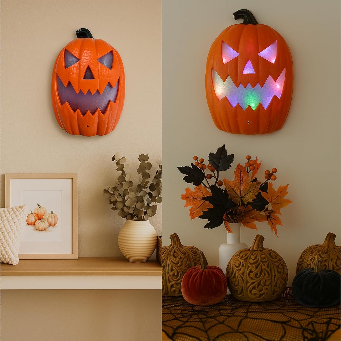iN Halloween LED Pumpkin - Halloween Decoration - Colour Changing - Spooky Sounds - Motion Detection -Size 21.5x10x30cm