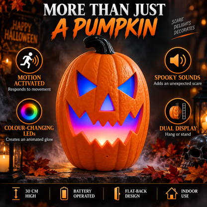 iN Halloween LED Pumpkin - Halloween Decoration - Colour Changing - Spooky Sounds - Motion Detection -Size 21.5x10x30cm
