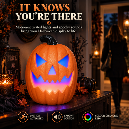 iN Halloween LED Pumpkin - Halloween Decoration - Colour Changing - Spooky Sounds - Motion Detection -Size 21.5x10x30cm