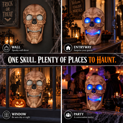 iN Halloween Spooky LED Skull - Colour Changing LED Lights - Spooky Sounds - Motion Detection - Halloween Decoration Size 19 x 8 x 30 cm