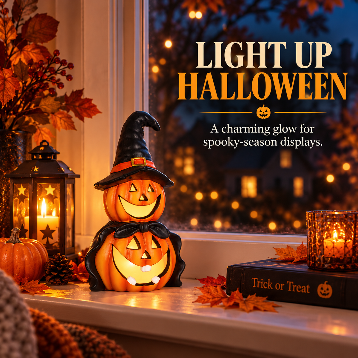LED Colour Changing Ceramic Halloween Witch Pumpkin – Real Ceramic Halloween Decoration with Batteries Included – Indoor & Outdoor Use – 24x14cm Party Ornament