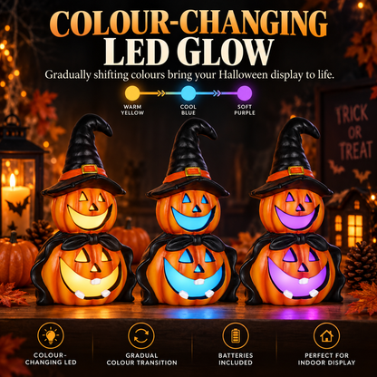 LED Colour Changing Ceramic Halloween Witch Pumpkin – Real Ceramic Halloween Decoration with Batteries Included – Indoor & Outdoor Use – 24x14cm Party Ornament