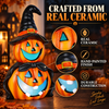 LED Colour Changing Ceramic Halloween Witch Pumpkin – Real Ceramic Halloween Decoration with Batteries Included – Indoor & Outdoor Use – 24x14cm Party Ornament