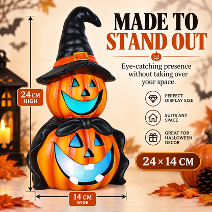 LED Colour Changing Ceramic Halloween Witch Pumpkin – Real Ceramic Halloween Decoration with Batteries Included – Indoor & Outdoor Use – 24x14cm Party Ornament