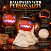 iN LED Colour Changing Ceramic Halloween Pumpkin Skeleton – Light-Up Halloween Decoration - Batteries Included – 19x17cm – Indoor Party Décor Ornament