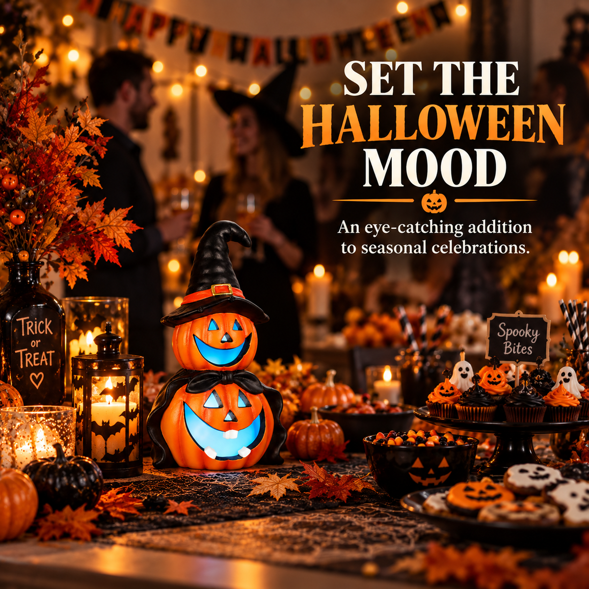 LED Colour Changing Ceramic Halloween Witch Pumpkin – Real Ceramic Halloween Decoration with Batteries Included – Indoor & Outdoor Use – 24x14cm Party Ornament