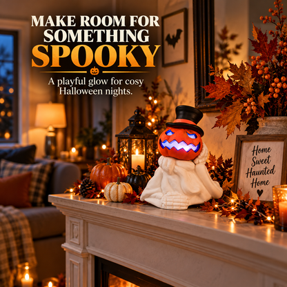 iN LED Colour Changing Ceramic Halloween Pumpkin Skeleton – Light-Up Halloween Decoration - Batteries Included – 19x17cm – Indoor Party Décor Ornament