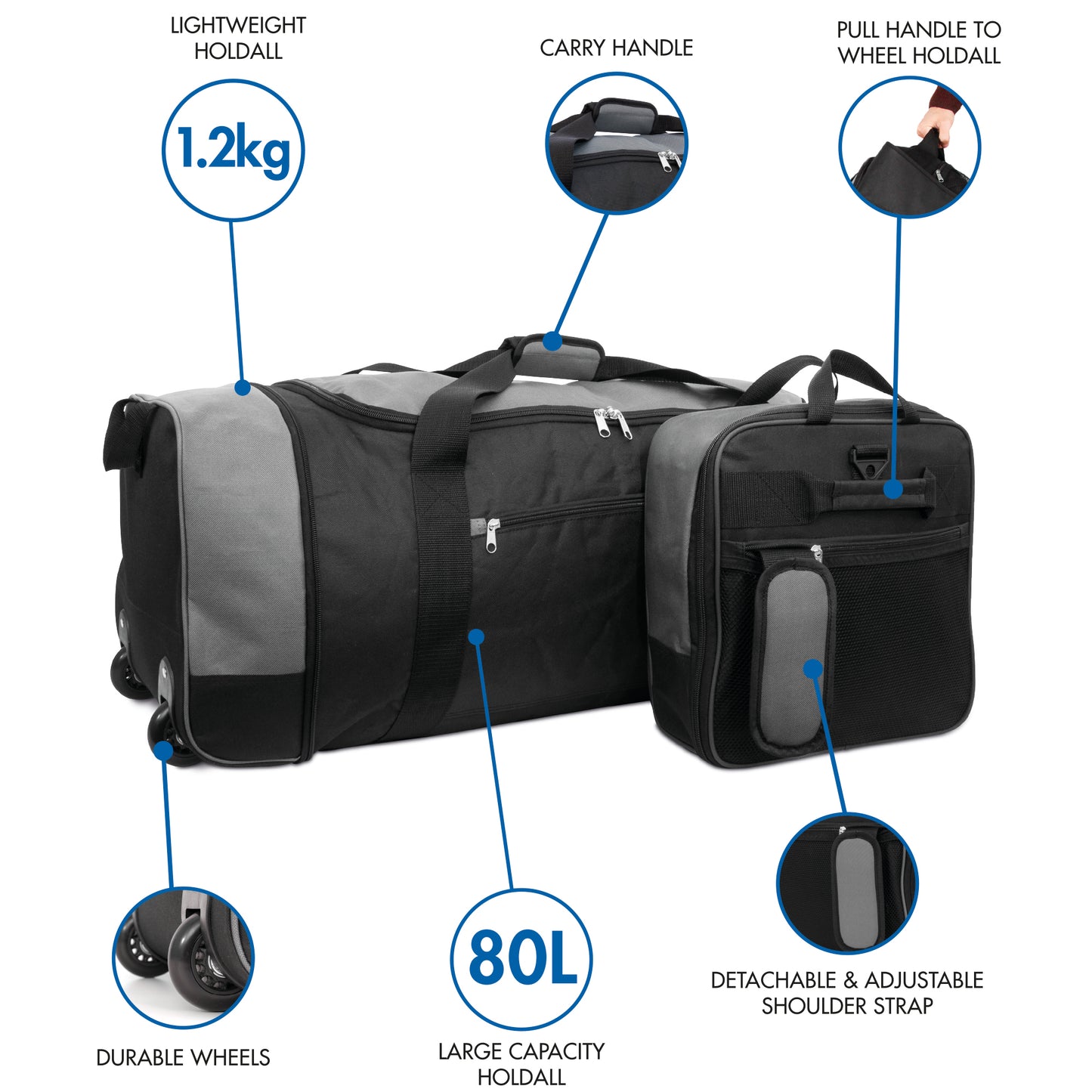 Large Travel Bag With Wheels (Grey) - iN Travel - DSL