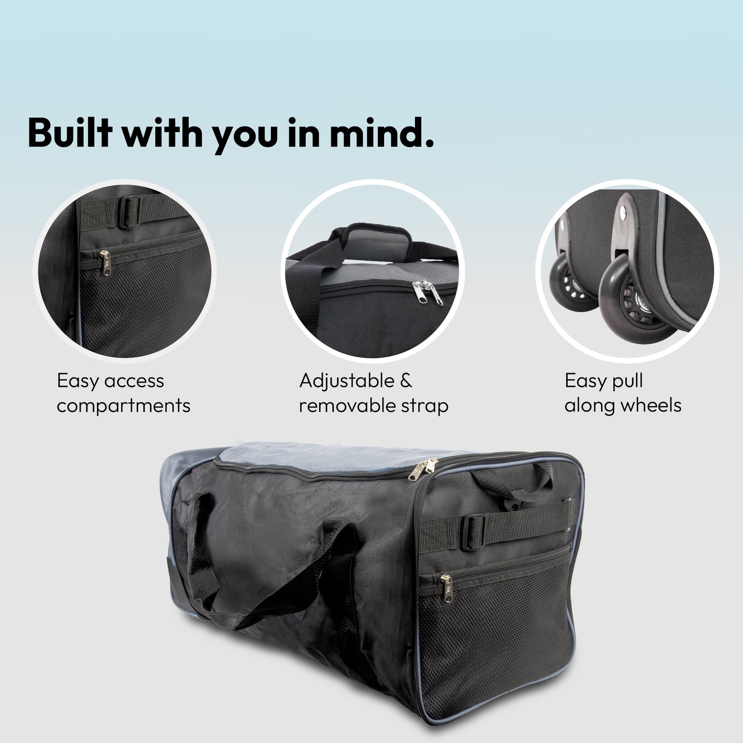 Large Travel Bag With Wheels (Grey) - iN Travel - DSL