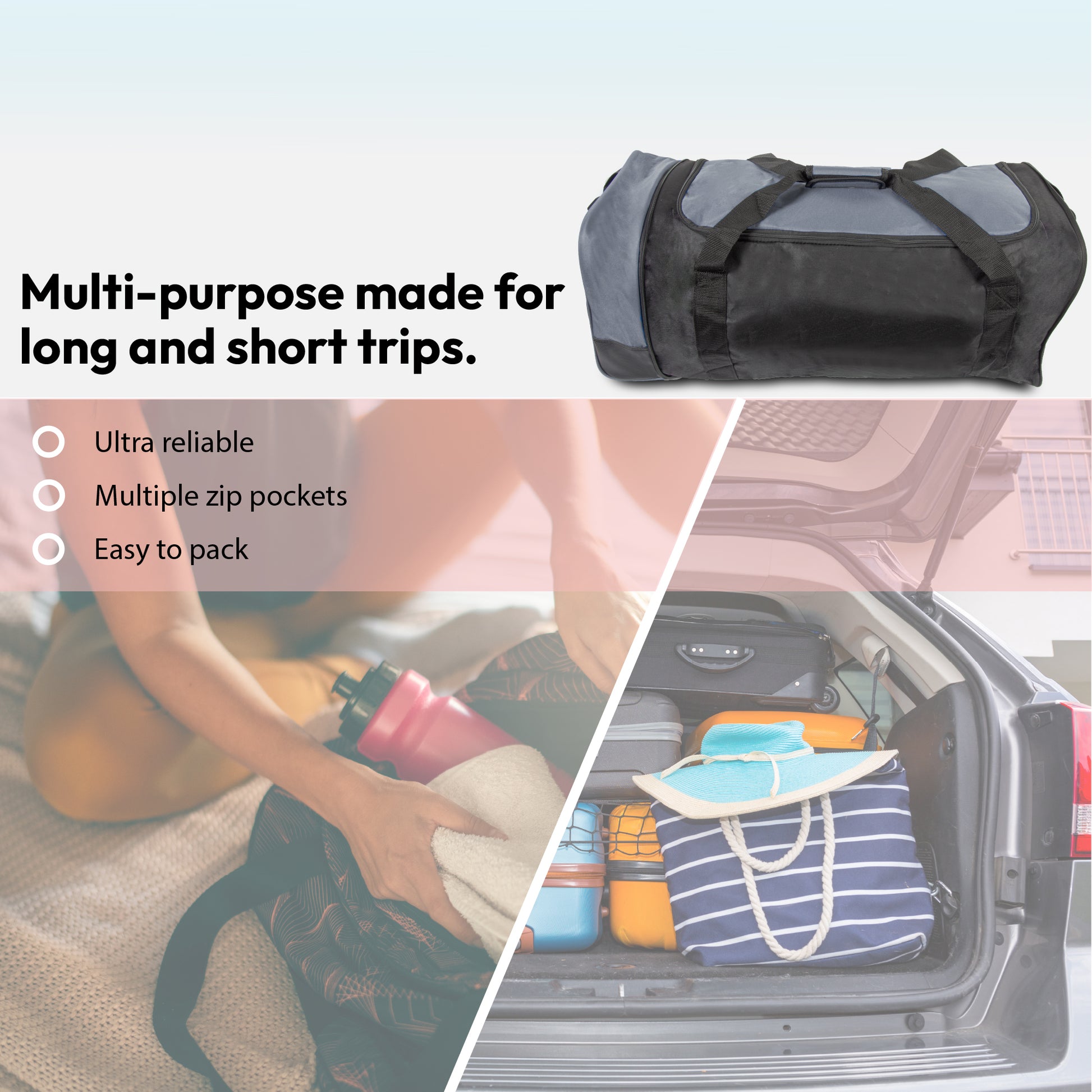 Large Travel Bag With Wheels (Grey) - iN Travel - DSL