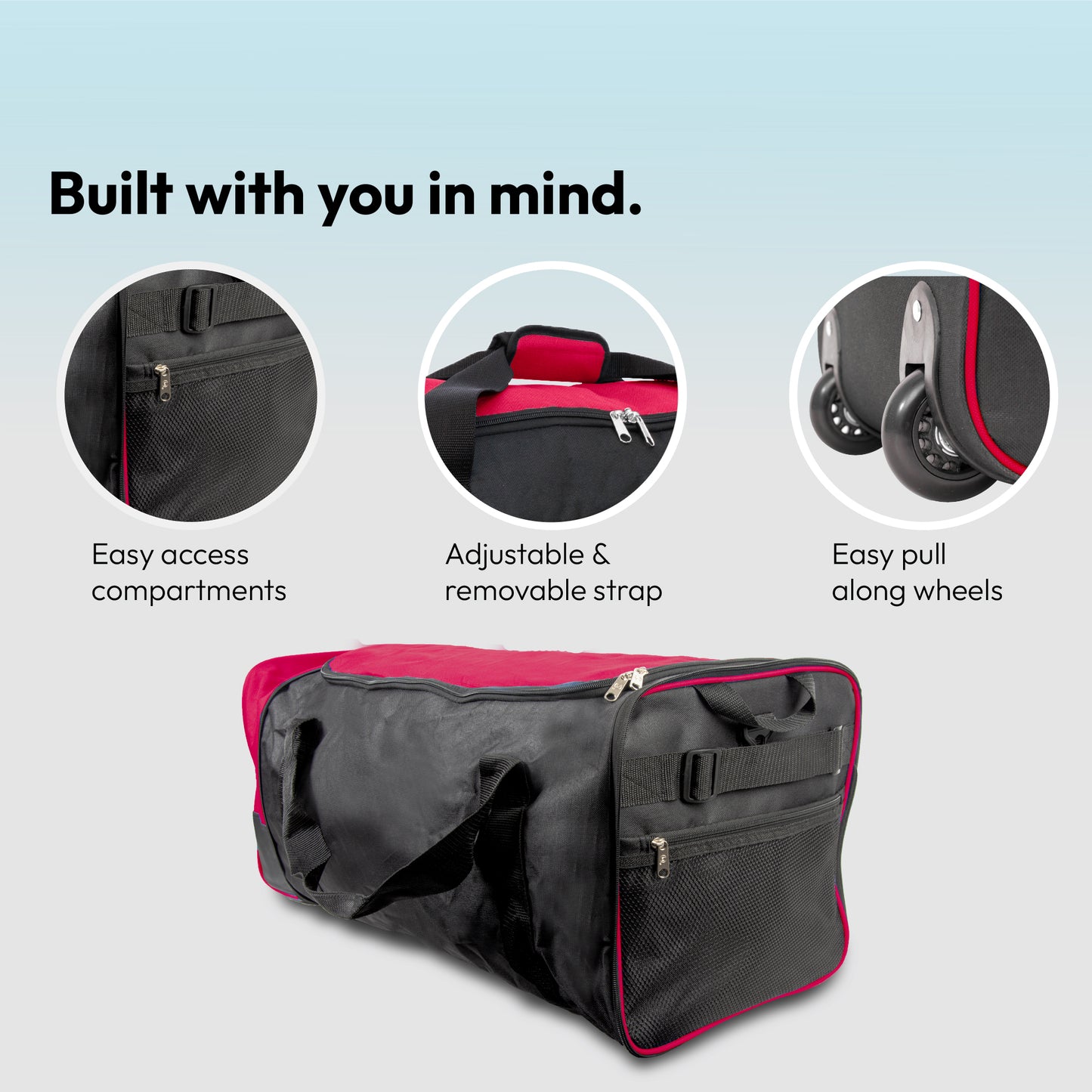 Large Travel Bag With Wheels (Red) - iN Travel - DSL