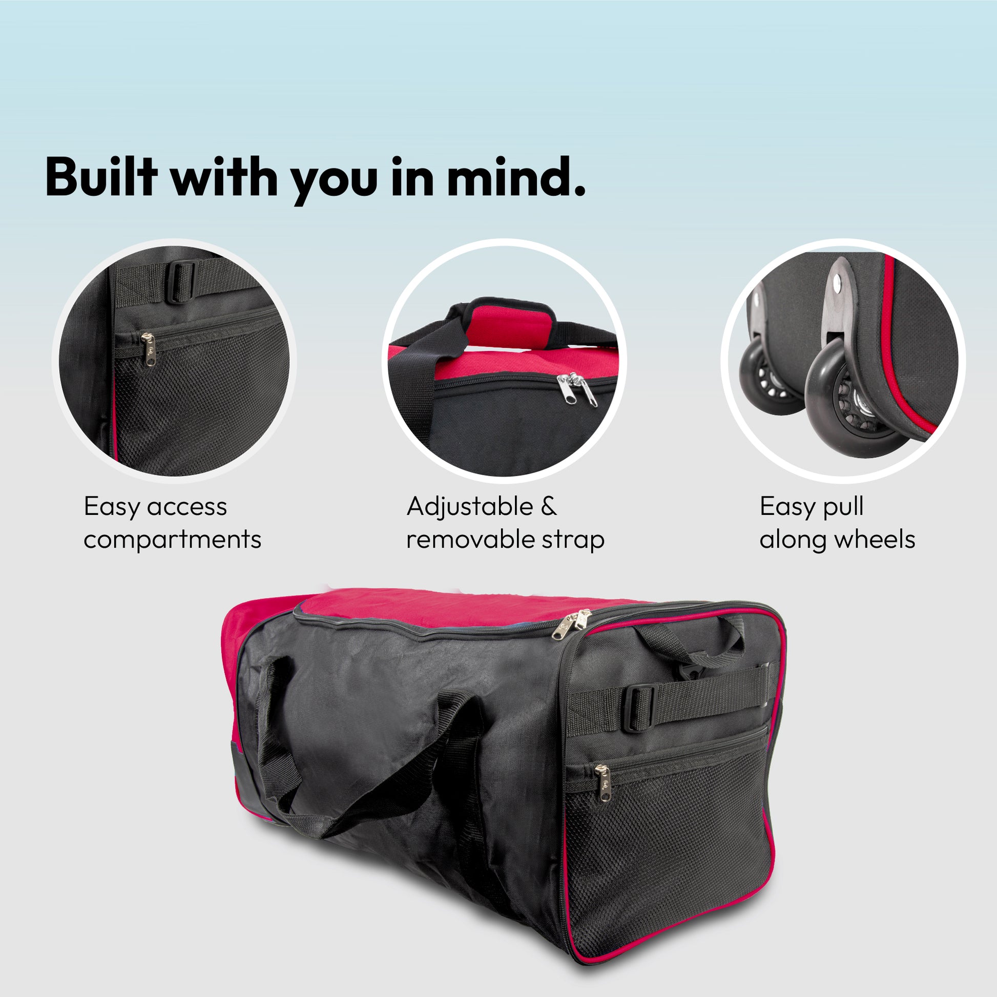 Large Travel Bag With Wheels (Red) - iN Travel - DSL