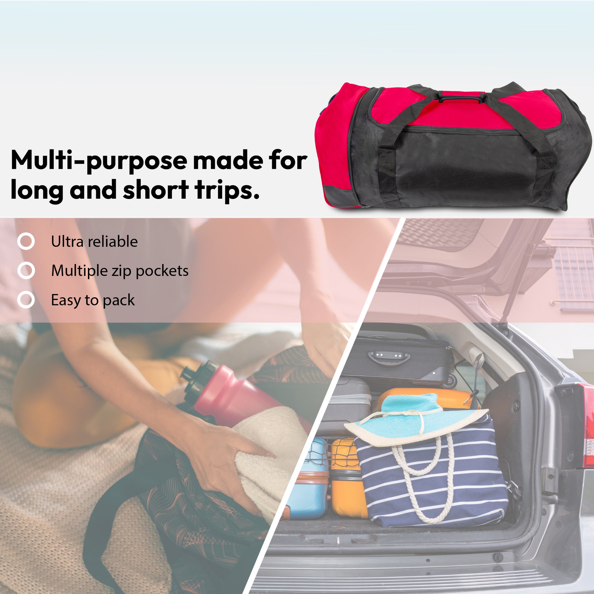 Large Travel Bag With Wheels (Red) - iN Travel - DSL