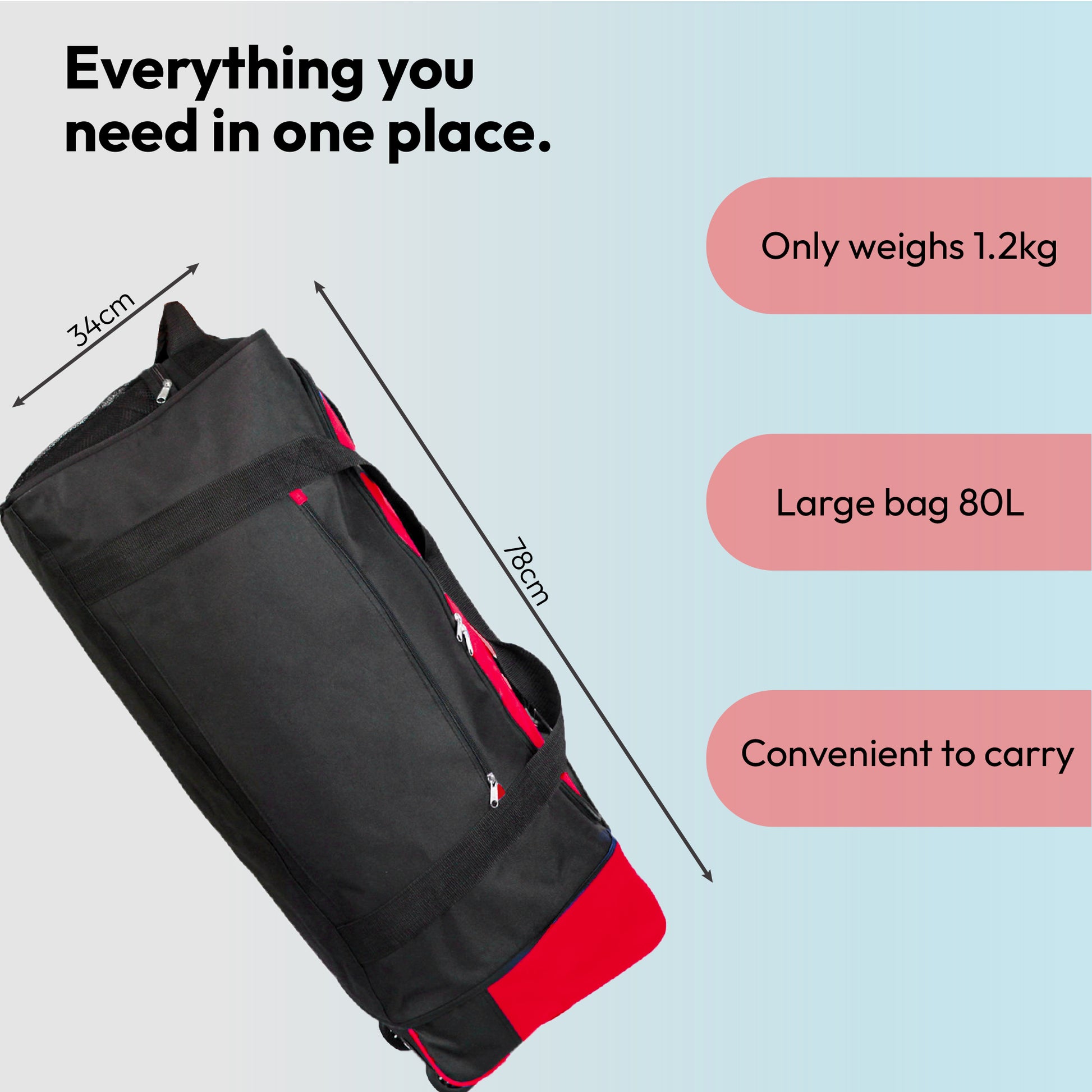 Large Travel Bag With Wheels (Red) - iN Travel - DSL