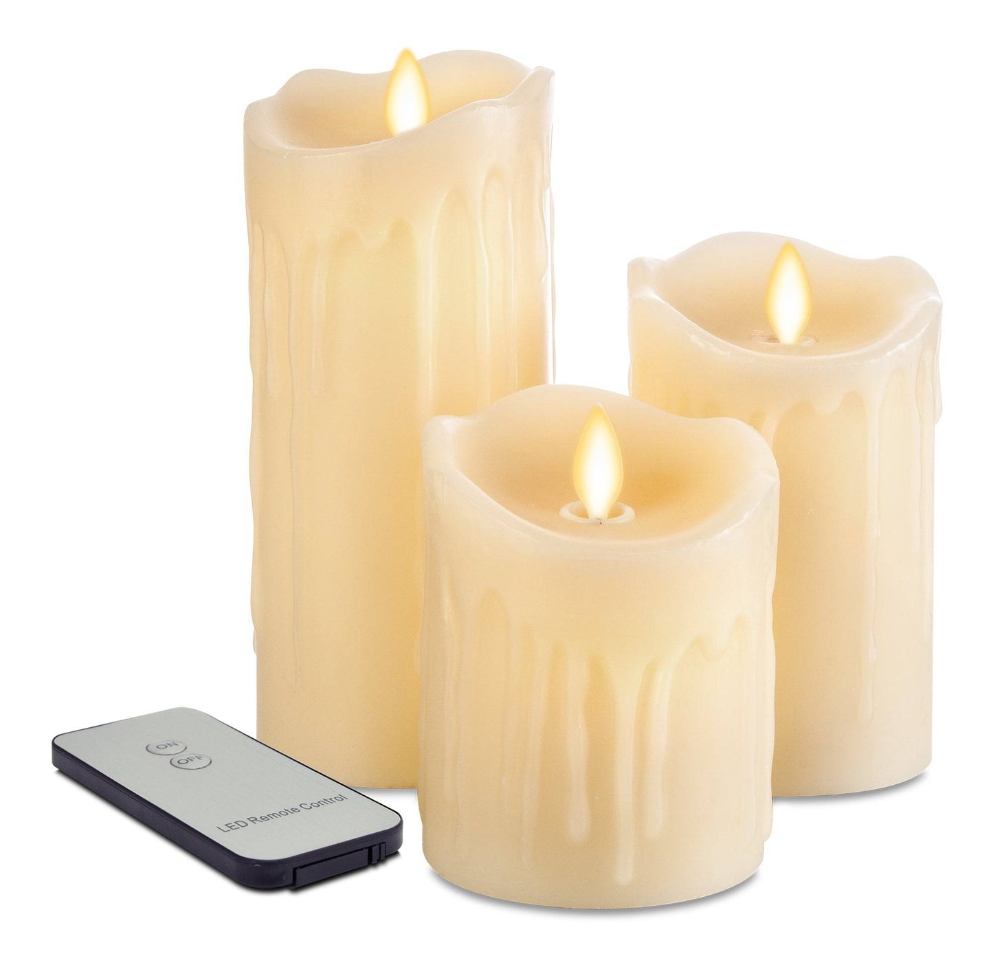 LED Flickering Candle Set (Wax Dripped) with remote control - DSL