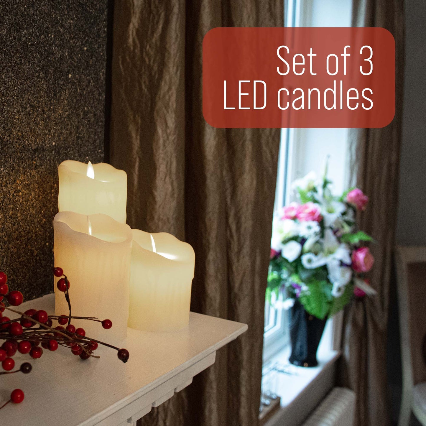 LED Flickering Candle Set (Wax Dripped) with remote control - DSL