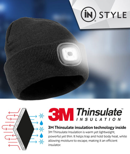 Rechargeable LED Light Thinsulate Beanie Hat (Unisex) (Black) - DSL