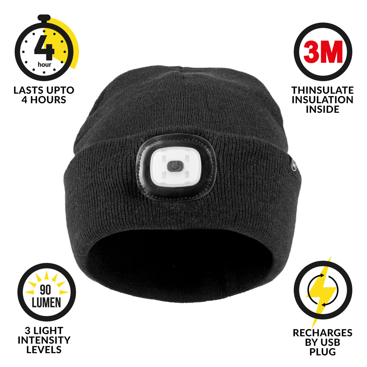 Rechargeable LED Light Thinsulate Beanie Hat (Unisex) (Black) - DSL
