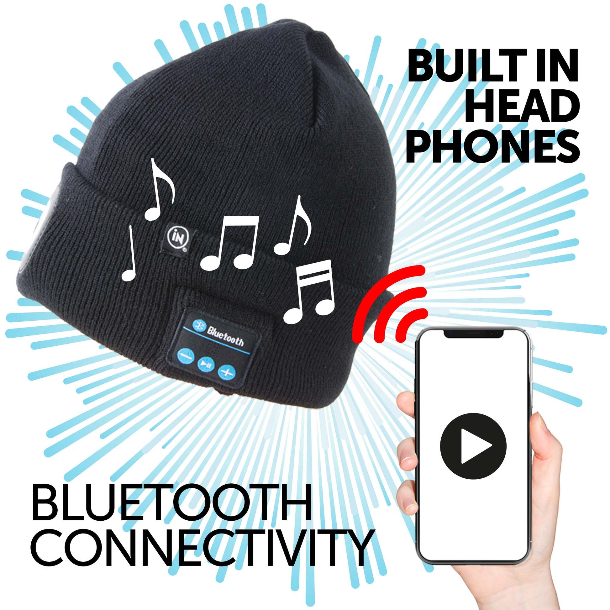 Rechargeable Bluetooth LED Beanie Hat (Unisex) (Black) - DSL