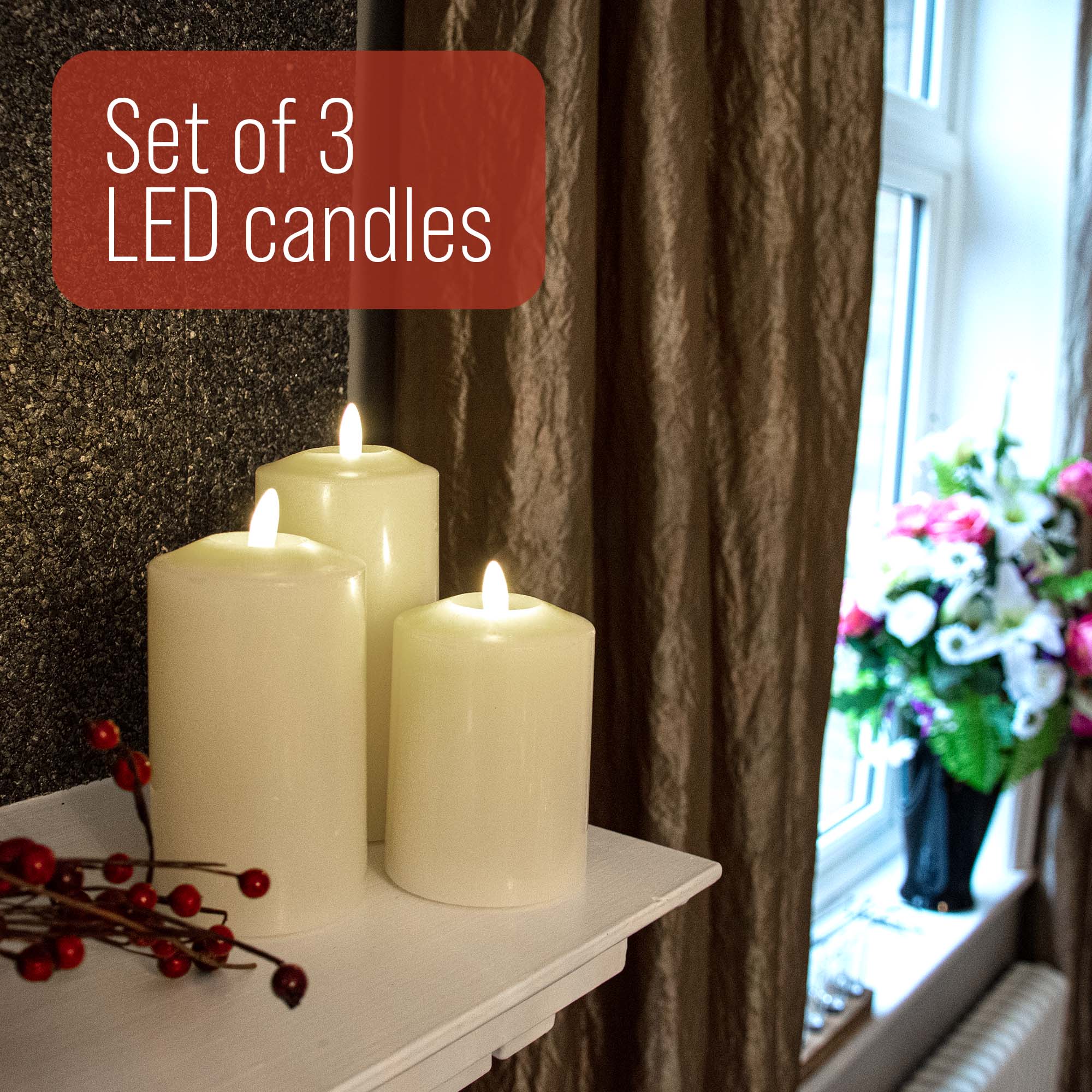 Neutral Flameless LED Candles (Set of 3) - DSL